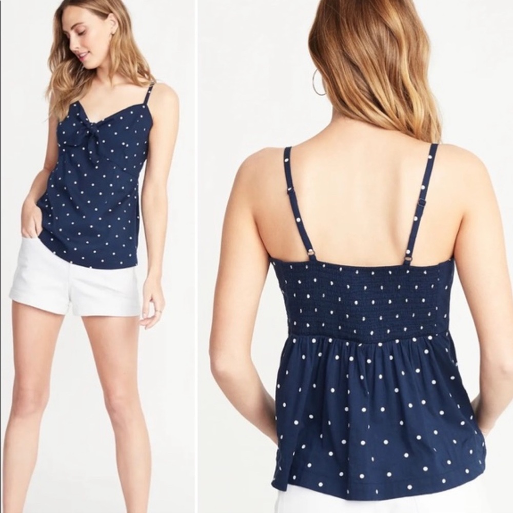 Old Navy Cami Blouse With Navy & White Polka Dots